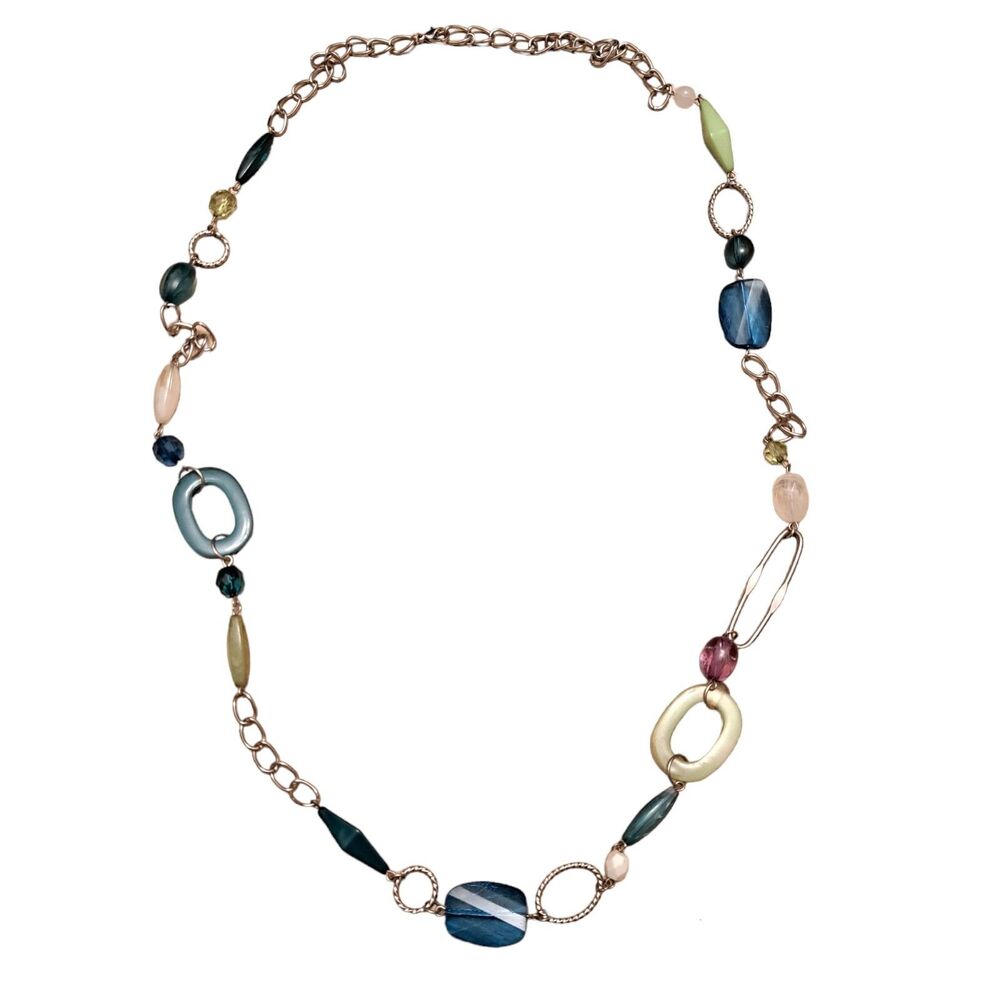 Fashion Long Multicolor Necklace Beaded on a Chain Resin